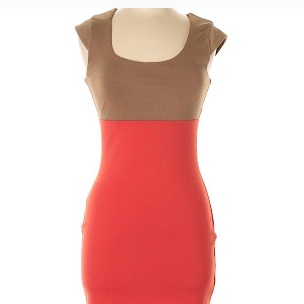 Bardot Australian Orange & Brown Scoop Neck Bodycon Dress NWT 6